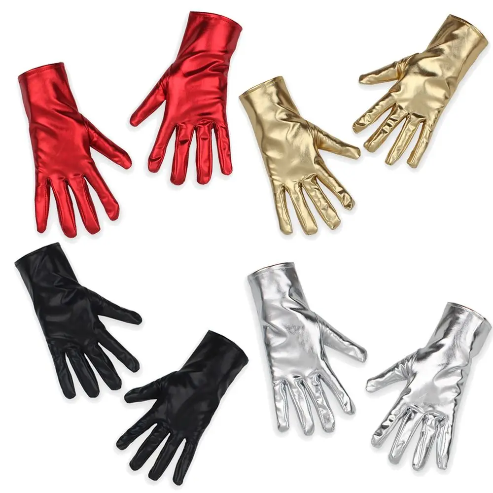Gold Silber Kunstleder Metallic Handschuhe Sexy Etikette Kurze Handschuhe Wet Look Abend Party Performance Fäustlinge Hand Tragen – Detail 1