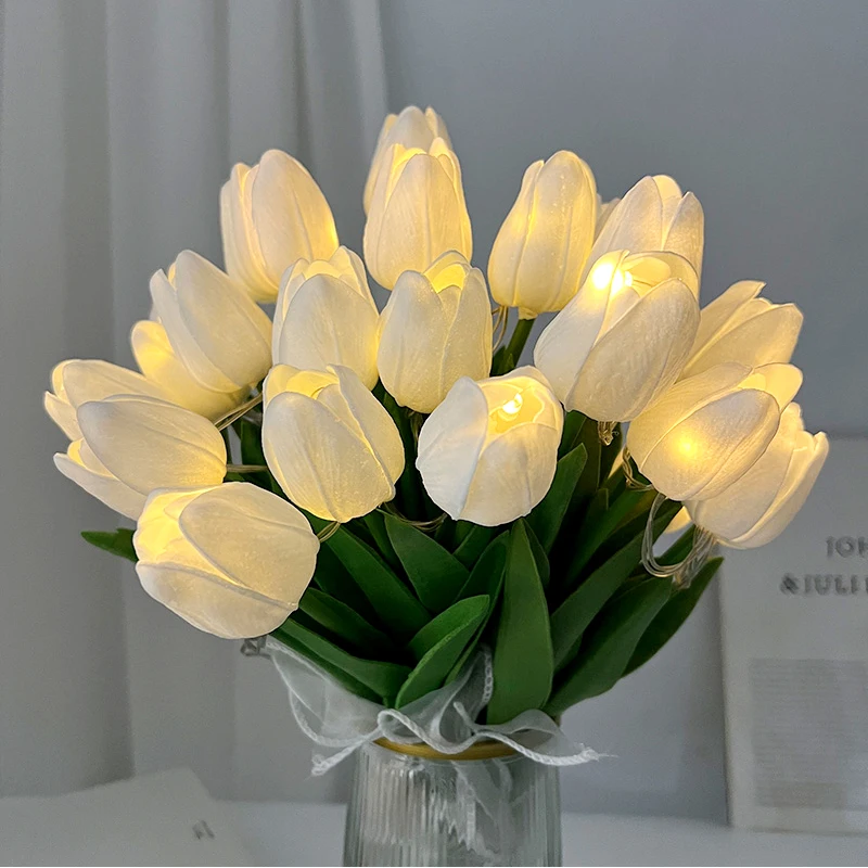 

10/15pcs 33cm Tulips LED Artificial Flowers Bouquet Night Light PE Fake Flower for Wedding Decoration Flowers Home Garden Decor