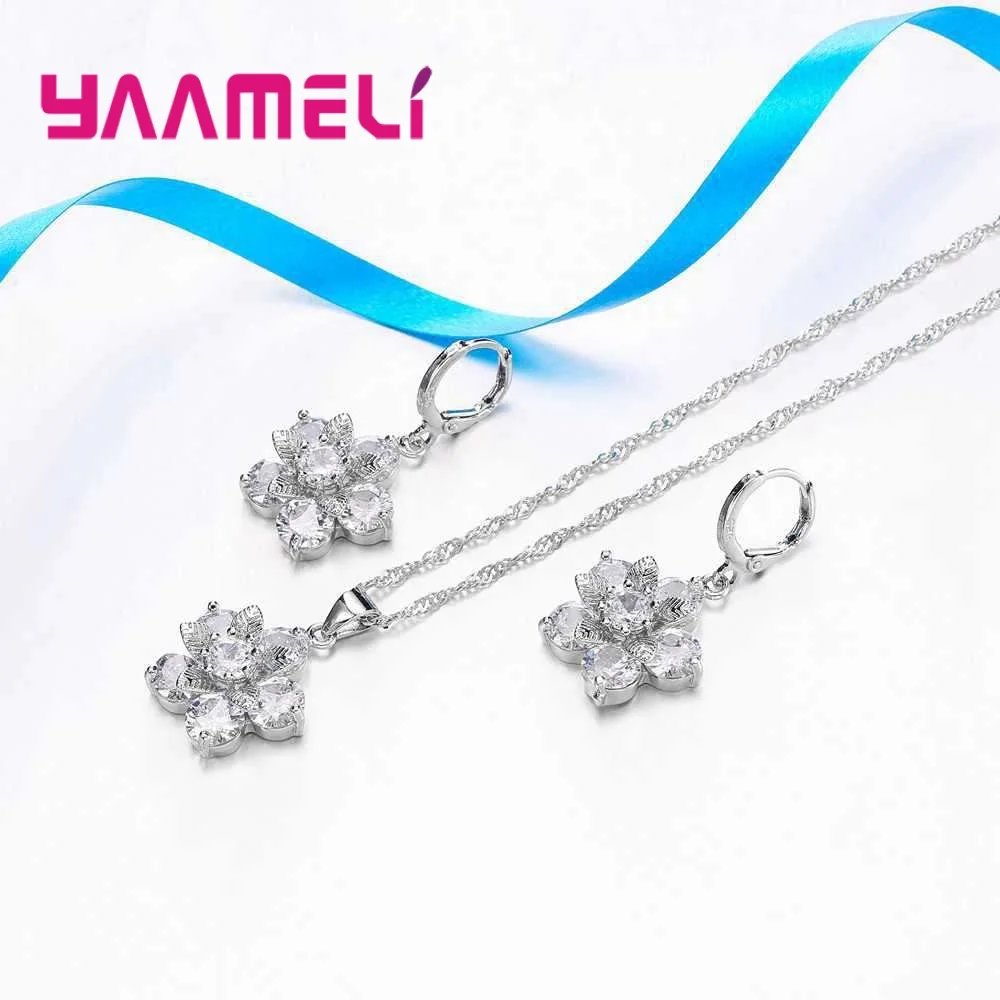 Silver 925  Statement Necklace Earring Jewelry Set For Anniversary Accessory Women Cubic Zircon Bridal Wedding - 3