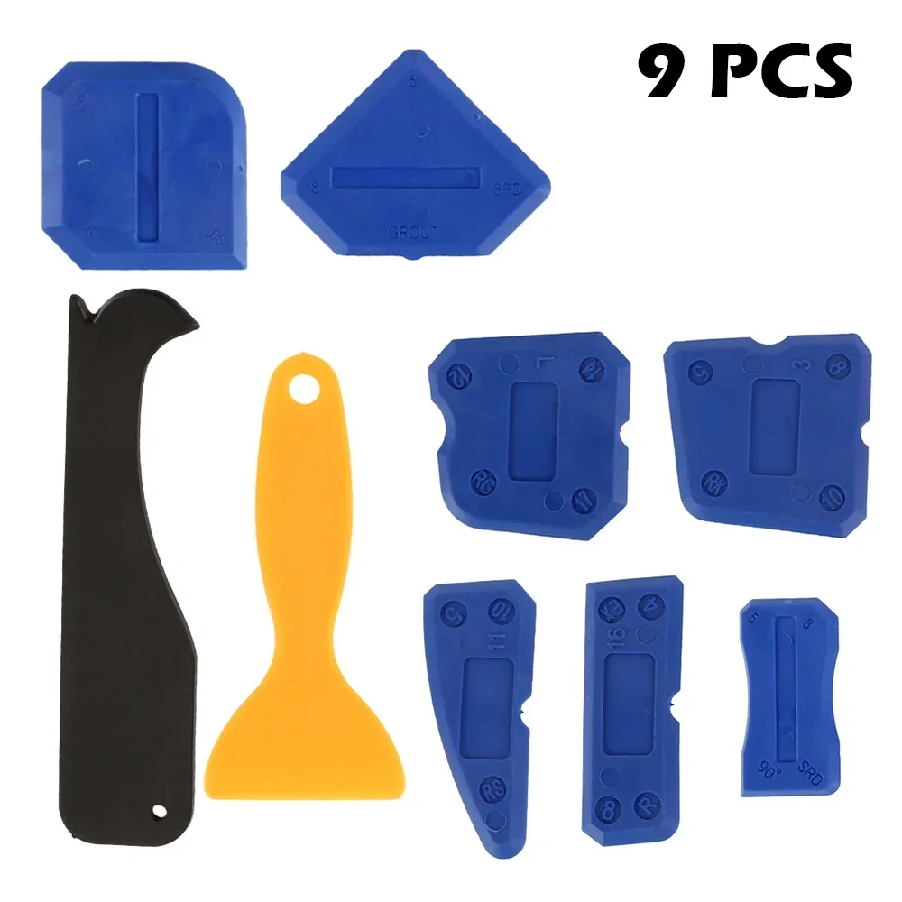 9pcs Caulking Tool Kit Plastic Sealant Finishing Tool with Multiple Shape and Size Portable Grout Scraper Multipurpose Caulk