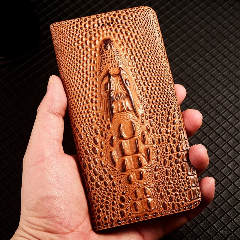 

Crocodile Head Genuine Flip Leather Case For Sony Xperia 1 5 10 Ace II III IV V Pro I L1 L2 L3 L4 Phone Cover Cases