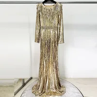 QMQA mode femmes robe de soirée de luxe perle diamant épissé or paillettes taille haute élégante robe Maxi 2025 nouveaux vêtements QM601 3