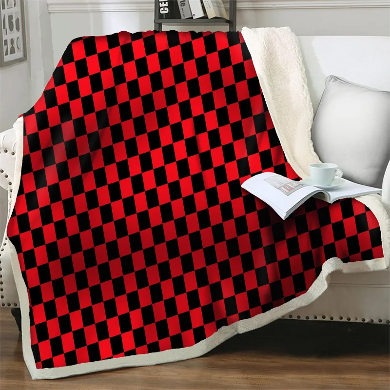 

3D Red Geometric Plush Throw Blankets for Beds Sofa Soft Warm Bedspreads Vintage Quilts Nap Cover Portable Travel Picnic Blanket