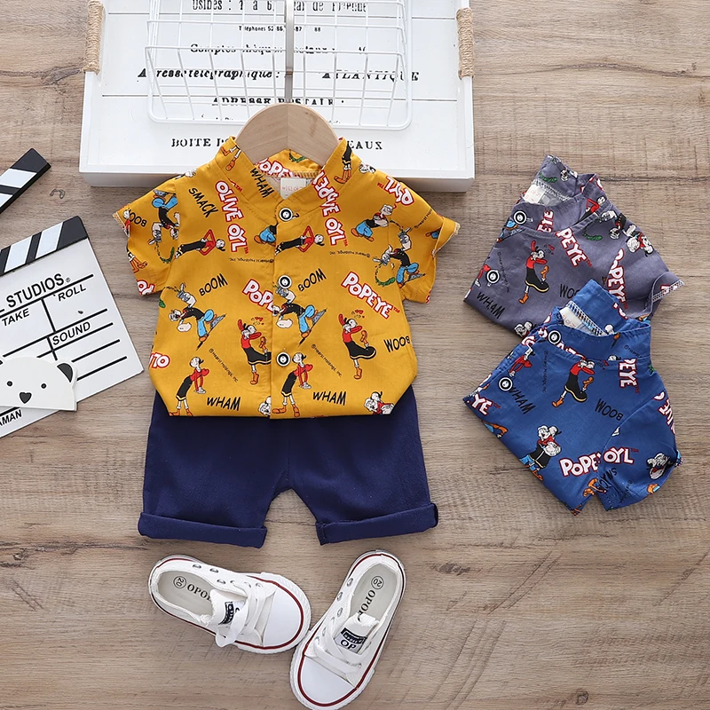 

JBB-BabyClothesToddlerBoy Clothes 0-5 Years Old Summer Short-Sleeved Shorts Suit Baby Printed Shirt Casual Shorts Two-Piece Suit