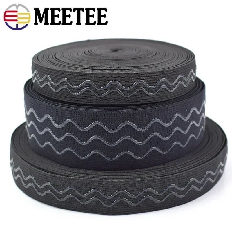 Meetee 2/5/10 미터 탄성 밴드 20-50mm 비 슬립 웨빙 벨트 의류 웨이브 실리콘 리본 DIY 의류 바느질 액세서리