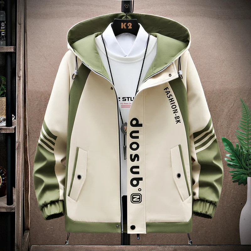 New 2024 Spring And Autumn Men's Hooded Jackets Casual Youth Streetwear Windproof Loose Coats Sports Outdoor Top Parkas Clothing