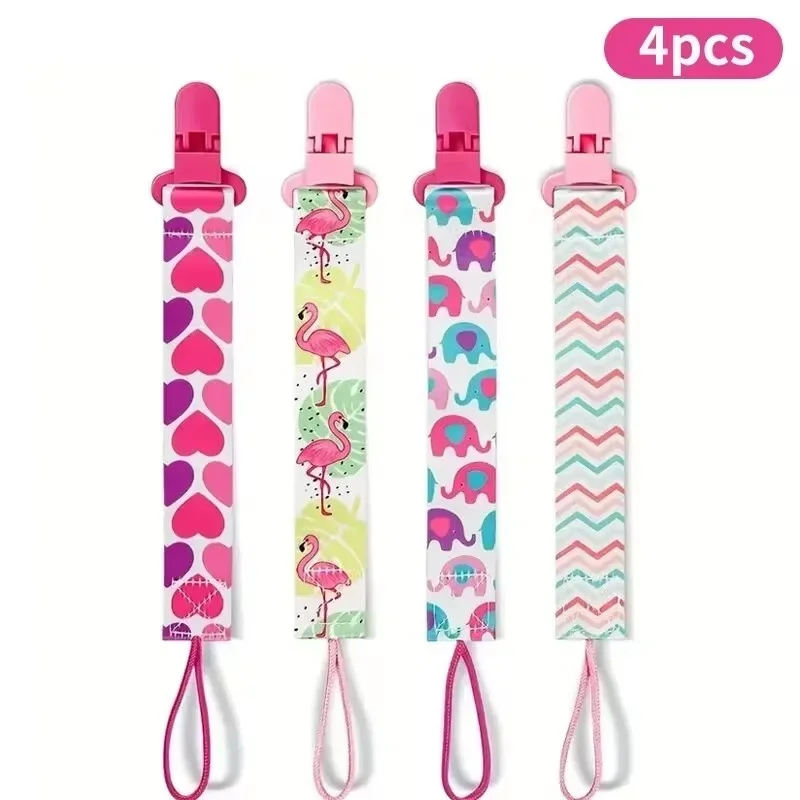 Double-sided Newborn 4pcs/set pacifier chain clip printed pacifier Belt Pacifier holder Infant feeding