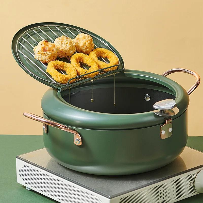 Household Fry Pan Thermometer Non Stick Tempura Deep Fryer Carbon Steel Easy Clean Kitchen Chicken French Fries Frying Pot