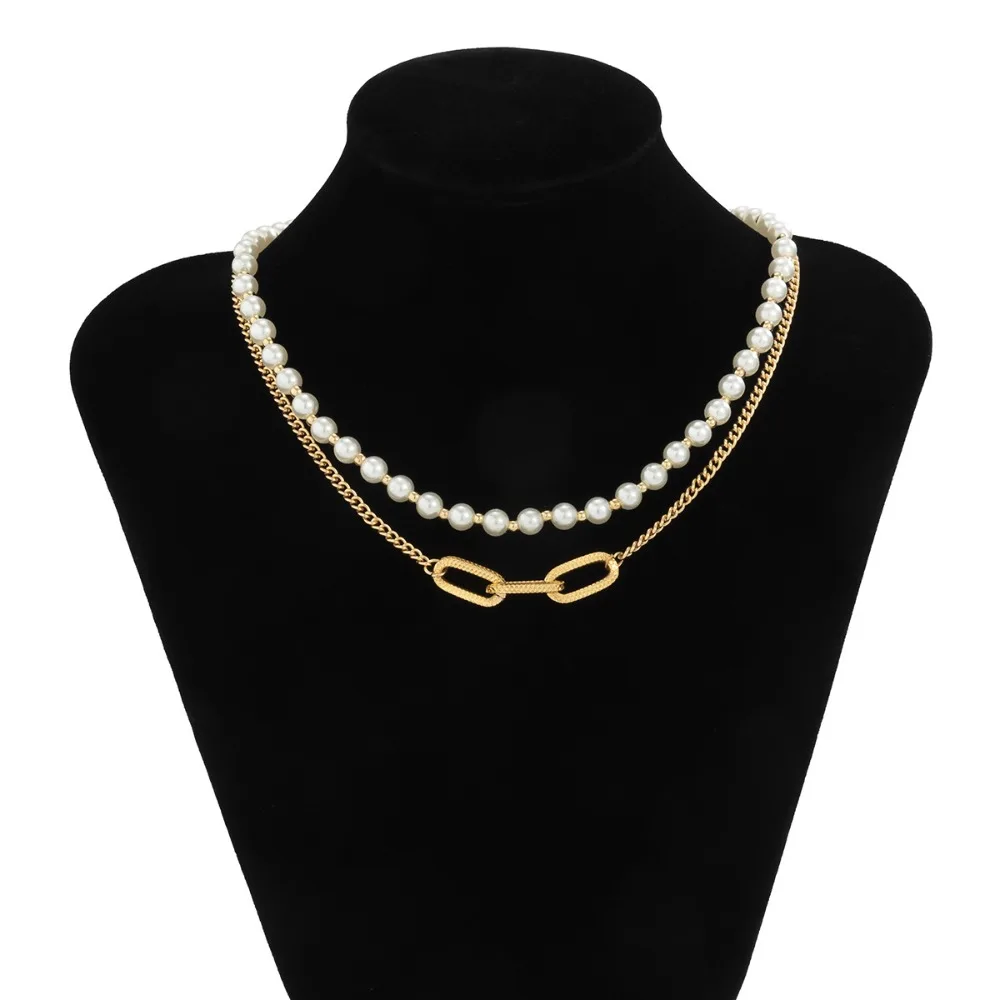 Imitation Pearl Metal Chain Necklace for Men and Women