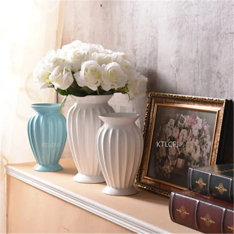 Home Decoration Home Decore Vases for Flowers Decor Vase Modern Minimalist European Style Ceramic Vase, White and Blue Vase