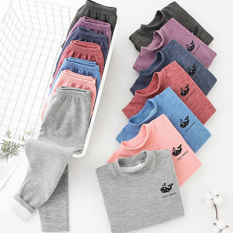 

Children's colorful velvet thermal underwear suit boys and girls fall clothes fall pants winter students home pajamas