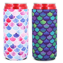 Set of 2 Collapsible Neoprene Beverage Cooler Sleeves for Tall Cans and Bottles (Mermaid)