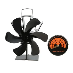 6-Blades Fireplace Fan, Heat Powered Stove Fan with Thermometer for Wood/Log Burner/Eco Friendly Efficient Heat Distribution Fan