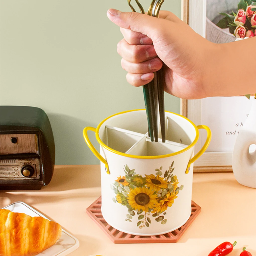 Description Picture 4 of item4 Grids Iron Chopsticks Storage Box Holder Spoon Fork Container Drain Rack Kitchen Utensil Drying Stand Kitchen Organizer