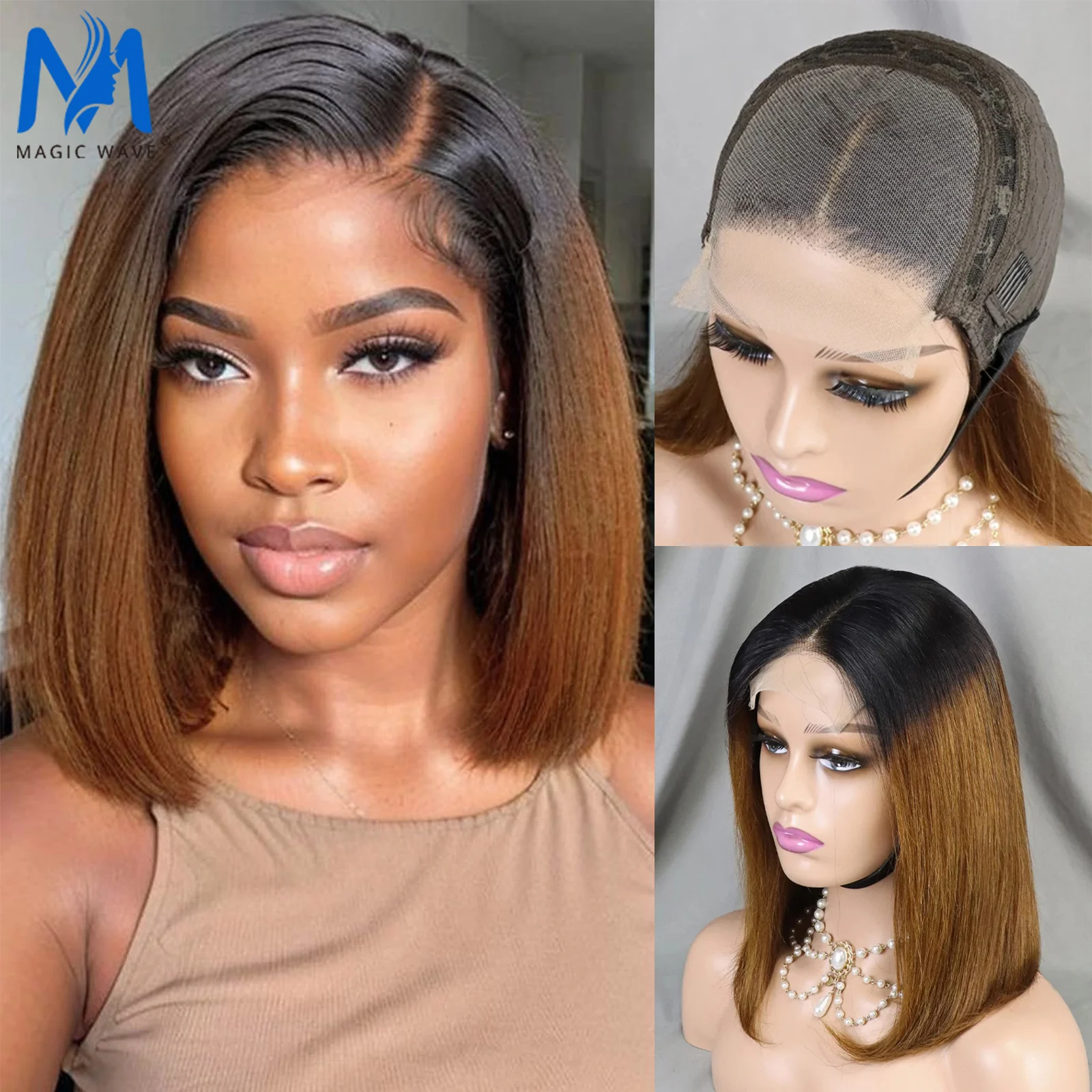 

1BT4 Color 4x4 Lace Closure Straight Short Bob Human Hair Wigs for Black Women 180% Density Brazilian Remy Human Hair Wig