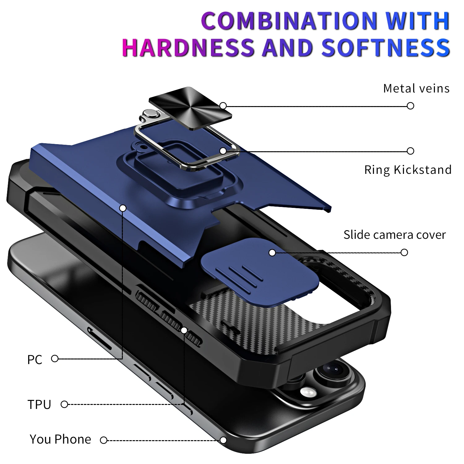 Magnetic Shockproof Armor Case with Card Holder and Ring Protection
