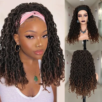Synthetic Dreadlocks Headband Wig Box Braid Wigs For Black Women Faux Locs Crochet Hair Wigs Ombre Brown Braided Twist Wig