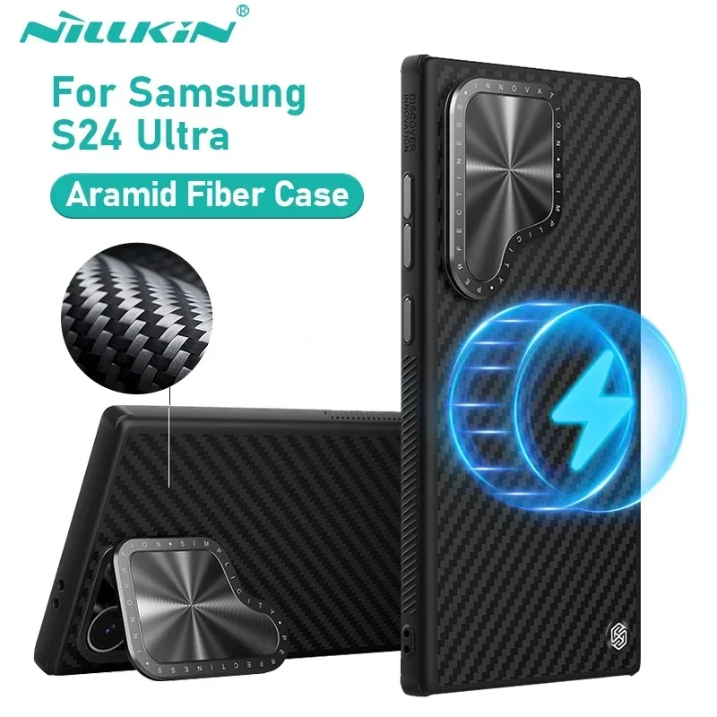 NILLKIN Magsafe Aramid Fiber Case For Samsung Galaxy S24 Ultra With Kickstand Anti-Drop All-Inclusive For Samsung S24 Ultra Case