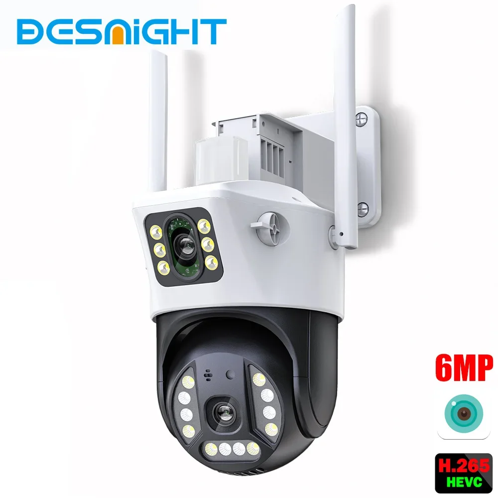 Telecamera Di Sorveglianza Wireless A Doppio Schermo Da 6Mp Telecamera Ip Wifi Di Sicurezza Telecamera Di Sorveglianza Stradale Cctv Con Allarmi Led A