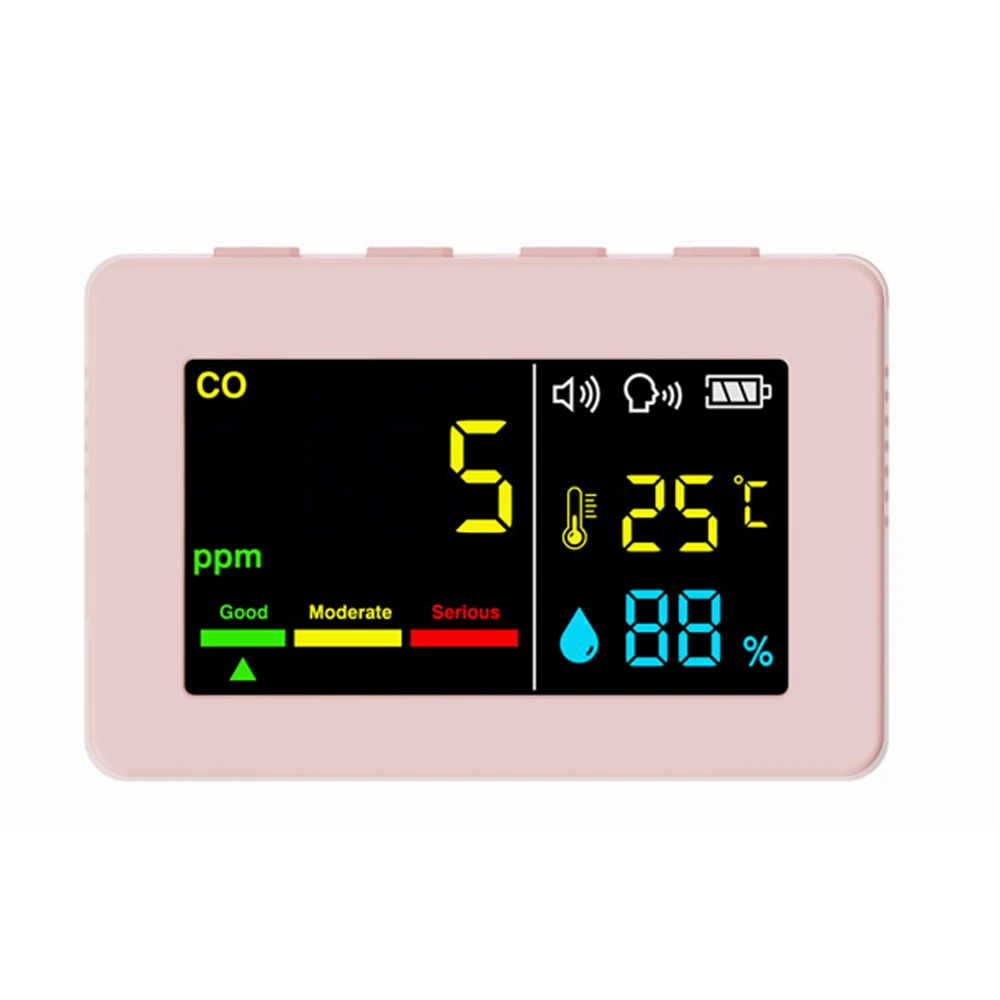 

Air Quality Meter 3in1 CO Temperature and Humidity Tester Color Screen Carbon Monoxide Detector with Voice Alarm