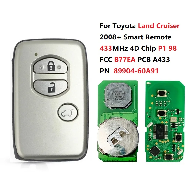 Toyota Land Cruiser 2008+ smart key 3 buttons 433MHz B77EA 4D-67 chip 89904-60A91 Keyless Go replacement 1 Toyota Land Cruiser 2008+ smart key 3 buttons 433MHz B77EA 4D-67 chip 89904-60A91 Keyless Go replacement 1