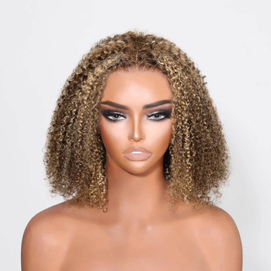 

UNice Hair Ombre Brown Highlight 13x4 Lace Front Wig Kinky Curly Pre Plucked Glueless Human Hair Frontal Wigs for Black Women