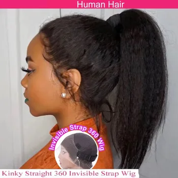 Invisible Strap 360 Full Hd Lace Glueless Wig Kinky Straight Human Hair Wig Lace Front Wig Drawstring 360 Frontal Wig 30 Inch 1