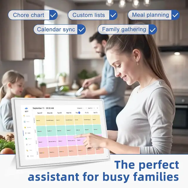 21.5 Inch Digital Calendar, Electronic Chore Chart, Smart Weekly and Monthly Planner 1920 * 1080P IPS Touchscreen Wall and Desk