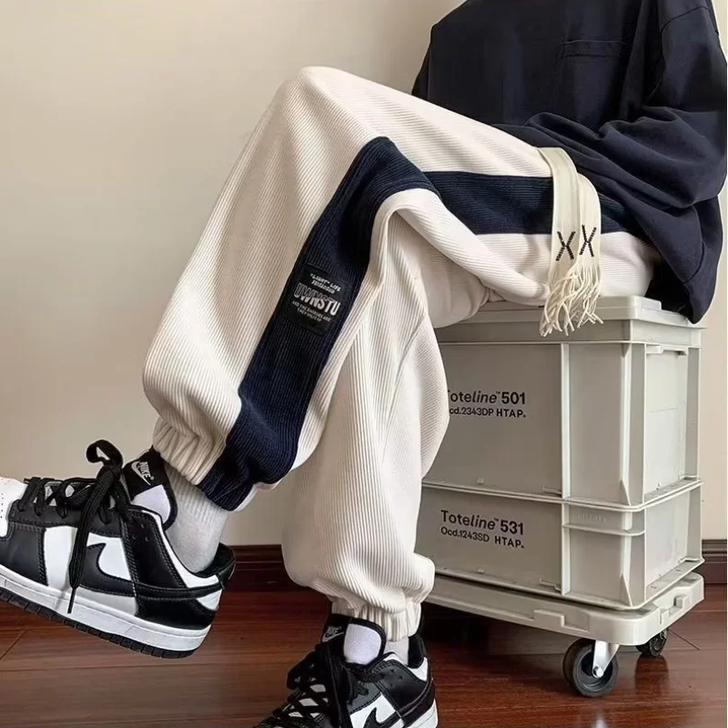 Men's Clothing 2023 Autumn and Winter Fashion New Splice Pockets Drawstring Solid Color Versatile Casual High Waist Harem Pants