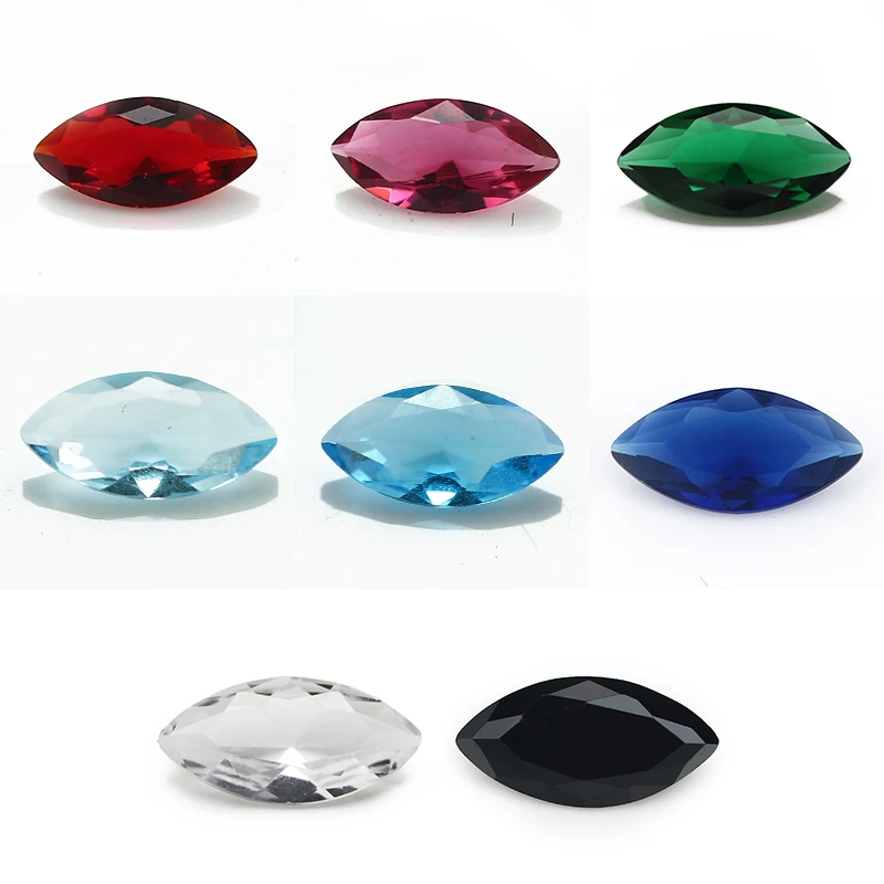 Size 1.5x3~8x16mm Marquise Shape Loose Glass Stone Synthetic Gems Rose Red Sea Blue Green White Black Garnet