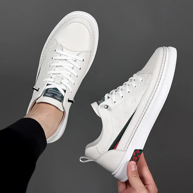 Spring New Shoes for Men Genuine Leather Casual Shoes Leisure Flats Skateboard Shoes Cow Leather Youth Lace-up Sneakers 4