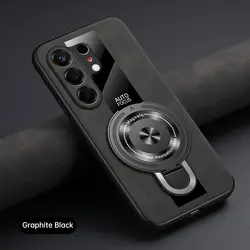 PU Leather Wireless Charging Case with Magnetic Ring Holder and Shockproof Shell for Tecno Camon 50 Pro (Black)