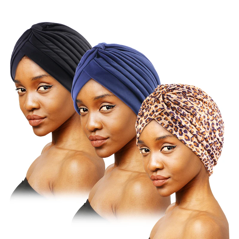 New 3 pcs Women Print Flower Knot Muslim Turban Cancer Ruffle Chemo Hat Beanie Bonnet Hat Bandanas Islamic  Inner Hijab Caps