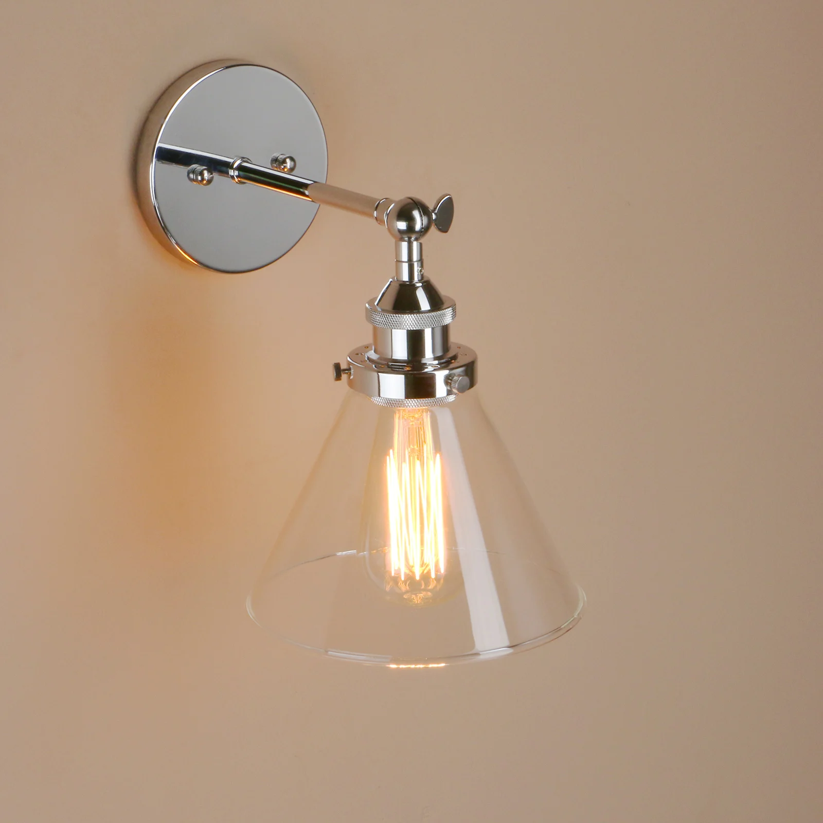 Phansthy 모던 금속 벽 램프, 앤티크 깔때기 유리 쉐이드 벽 스콘스 전등, 로프트 침실 욕실 침대 옆 거울