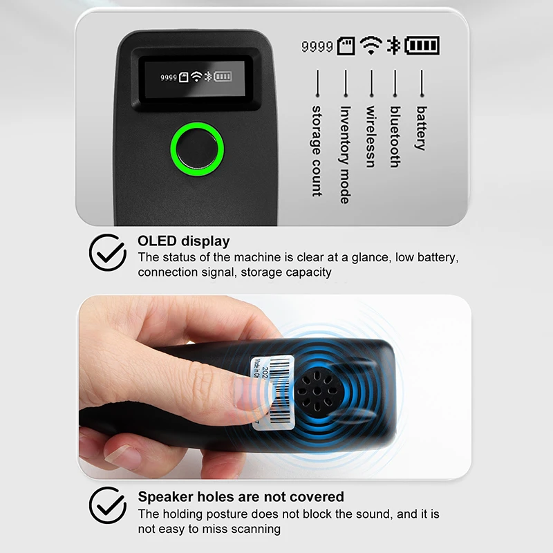 2.4G Bluetooth 1D/2D Barcode Scanner Compact&Portable QR Bar Code Readerr Handheld Warehouse Management Fast Recognition