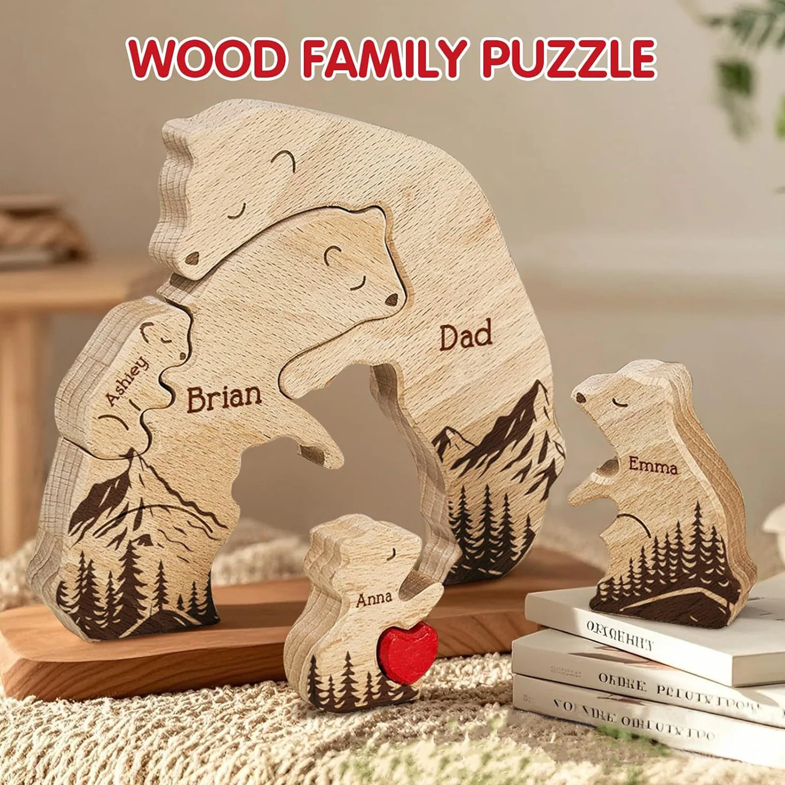 Customized Wooden Bear Family Puzzle – Heartwarming Gift for Baby's Birth or Mom, Perfect for Holidays