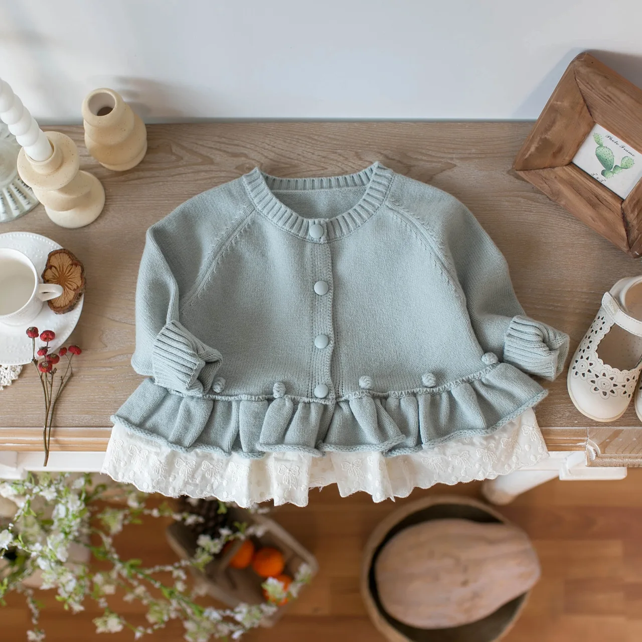 2026년 신상 봄  스웨터 6개월-4세용 루즈핏 얇은 스윗 복 단색 레이스 여아 니트 가디건