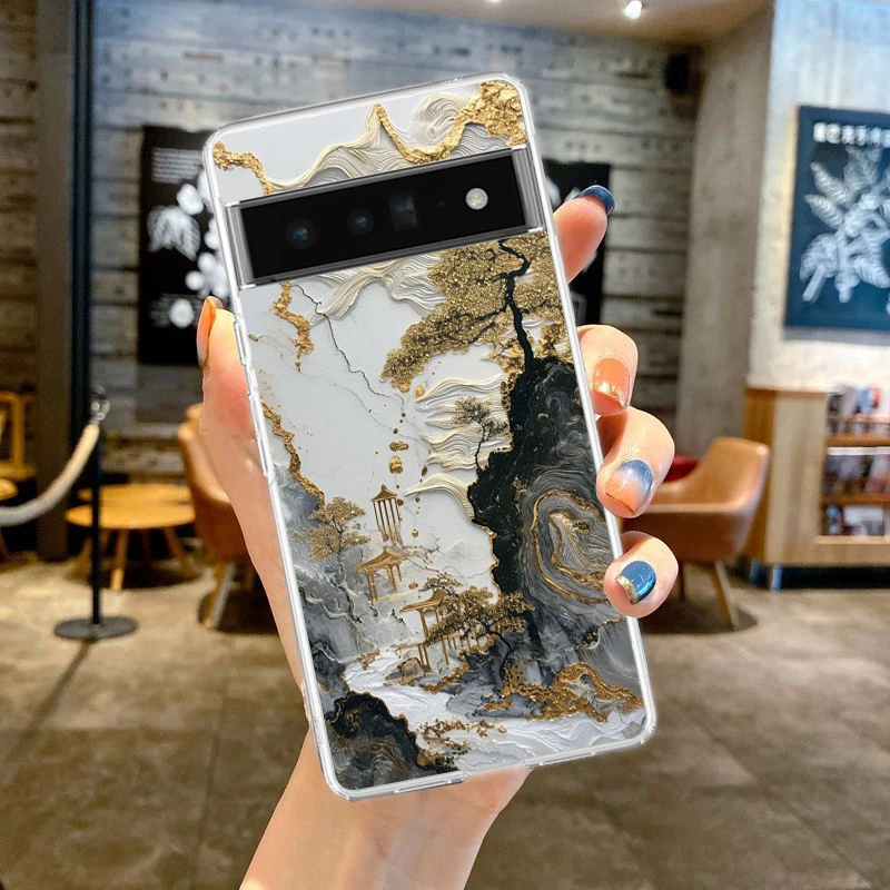 Vibrant Landscape Art Shockproof Silicone Phone Case with Transparent Shell