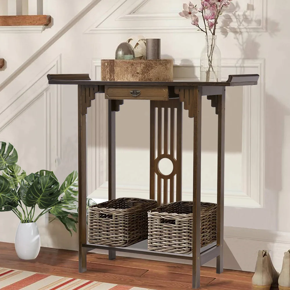 LUVODI Classic Wood Console Entryway Table with Drawer Bottom Shelf Accent Foyer Hall Table for Living Room