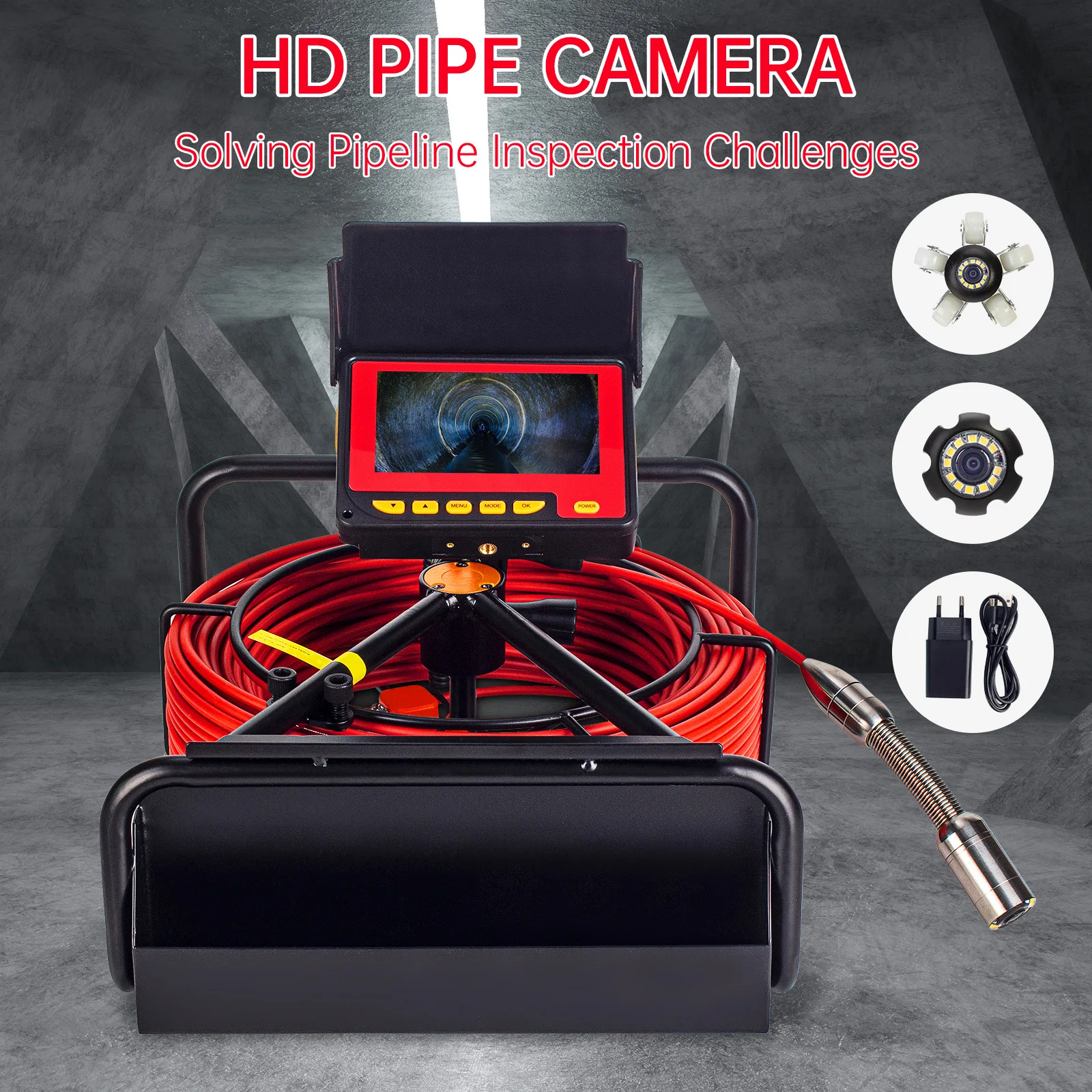 23MM Pipe Inspection Camera With DVR 16GB FT Card,SYANSPAN Sewer Drain Industrial Endoscope 8500MHA Battery 10/20/30/50M 4 3inch pipeline drain video inspection camera system for piprline drain cleaner 8500ma battery with 6 led night vision