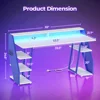 Gaming Table 55'' with LED Light and Storage Shelves, Computer Table with Monitor Stand, Power Outlets and Pegboard, White/Blue 2