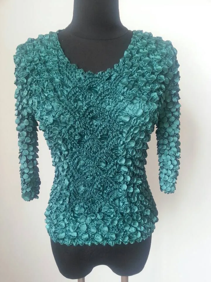 여자 탄성 팝콘 길어야 긴 소매 셔츠 동전 티셔츠