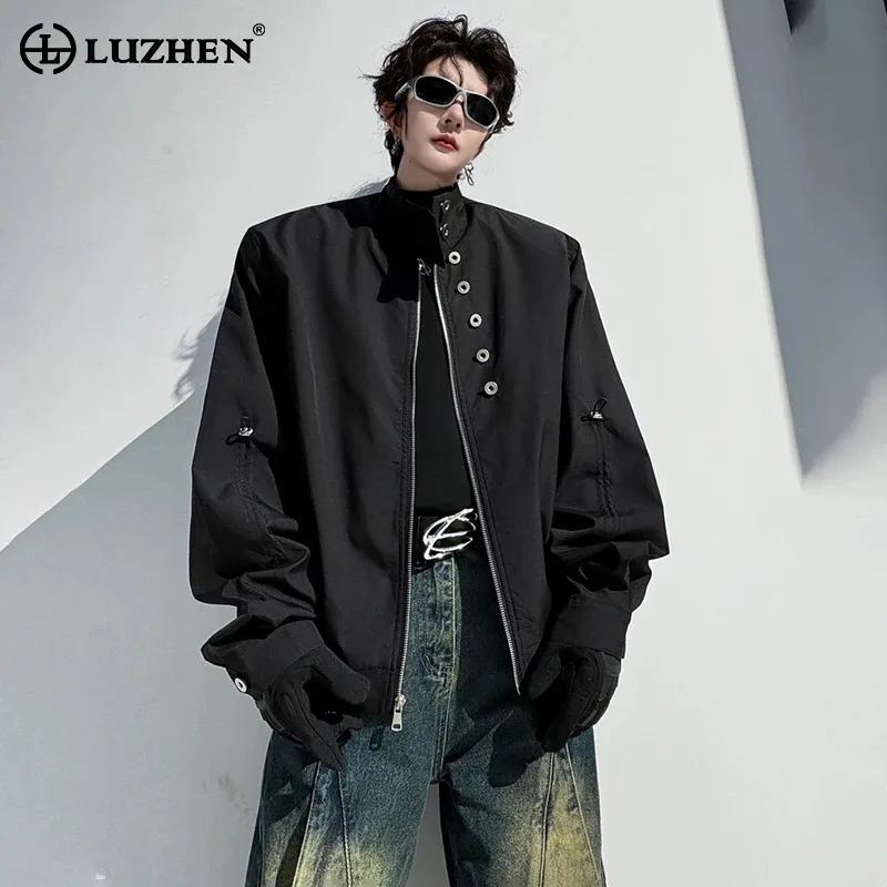 

LUZHEN 2024 New Spring Rivet Decorate Solid Color Stand Collar Loose Casual Jacket Men High Street Handsome Fashion Coat LZ3047