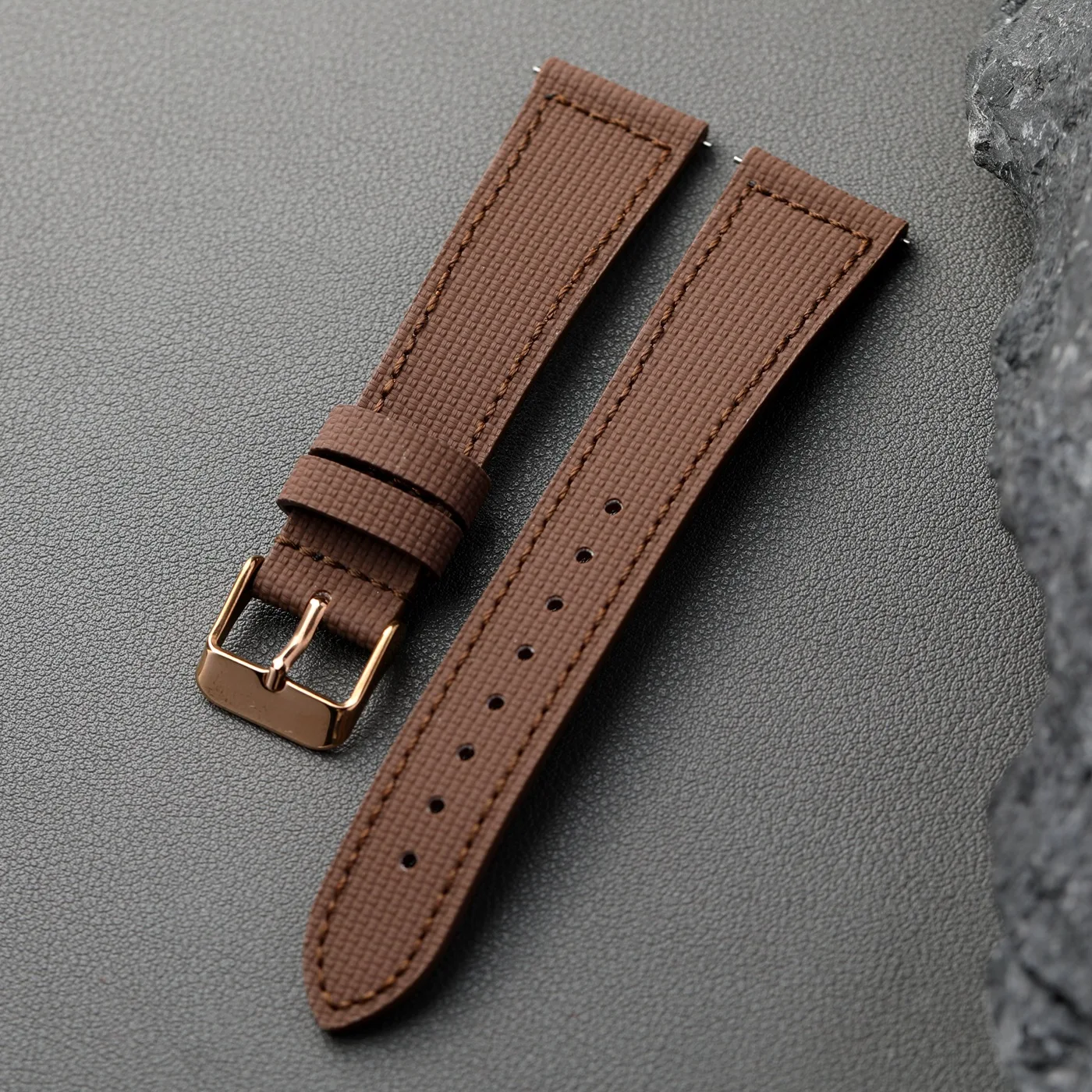 Premium Waterproof Fluororubber Leather Strap - Quick Release, Soft, Retro Design in Blue, Black, and Brown