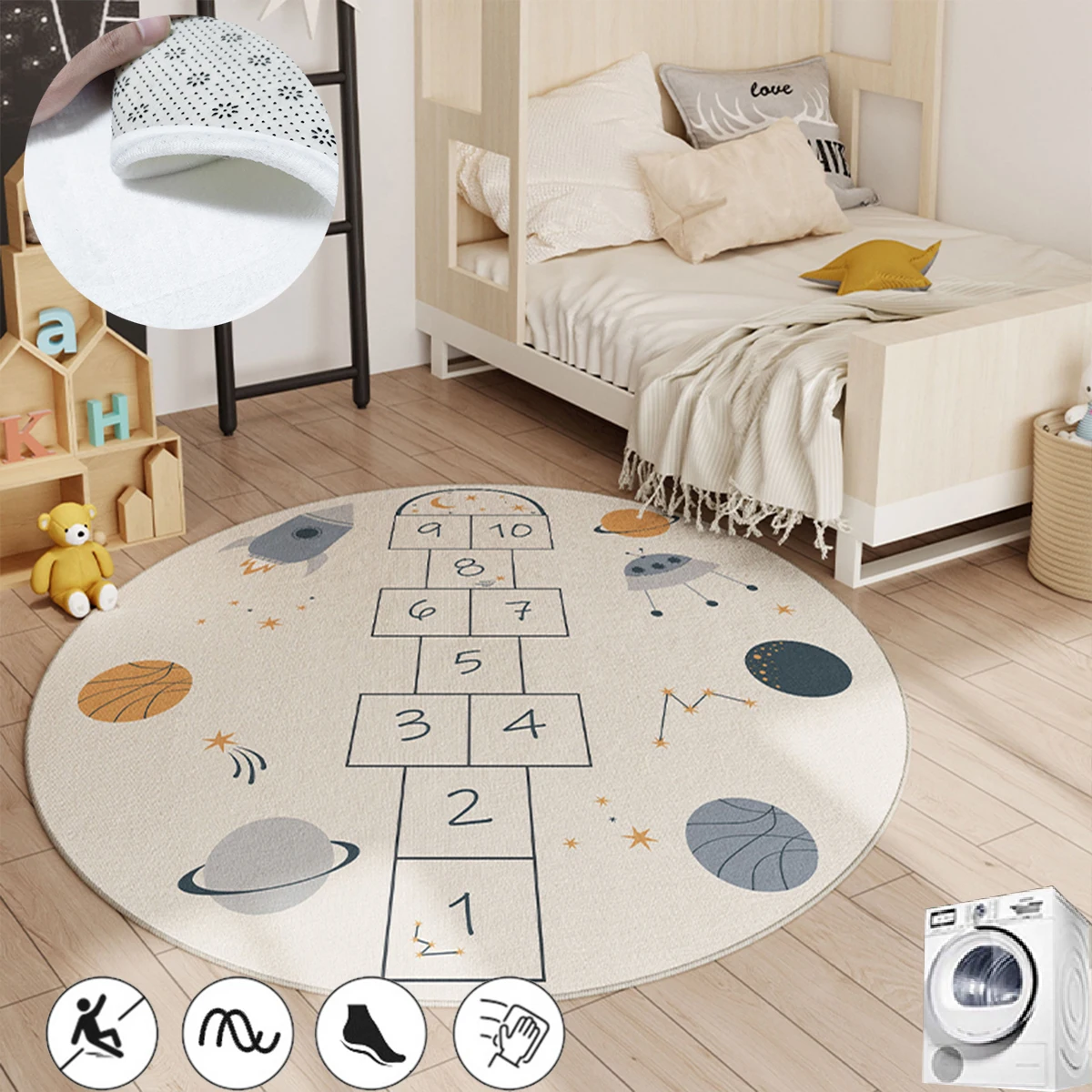 Round Hopscotch Children's Mat Cute Cartoon Style Rugs for
