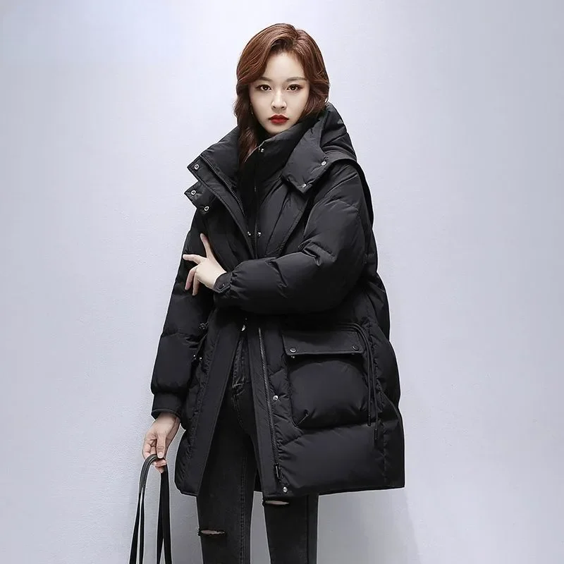 2024 New Women Down Cotton Coat Winter Jacket Female Mid Length Version Parkas Thick Warm Outwear Versatile Hooded Overcoat
