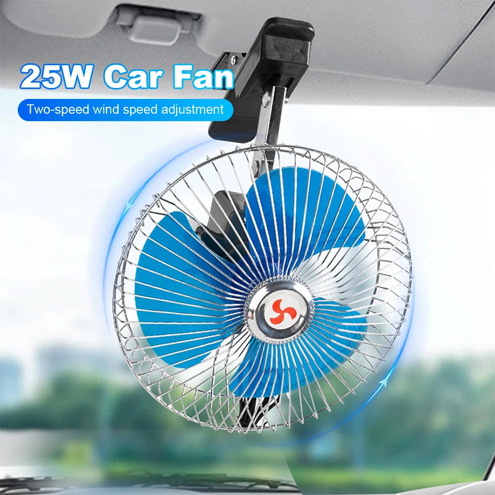 12/24V Oscillating Car Fan Rotation Strong Summer Cooler Adjustable Mini Electric Auto Fan Truck Vehicle Strong Wind Air Cooler