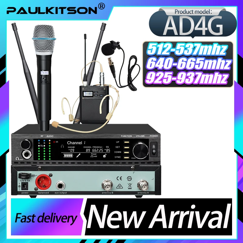 Paulkitson Professional Single Channel AD4G Wireless Beta87A Microphone Monitoring System 500/600/900MHz Home Party Performance