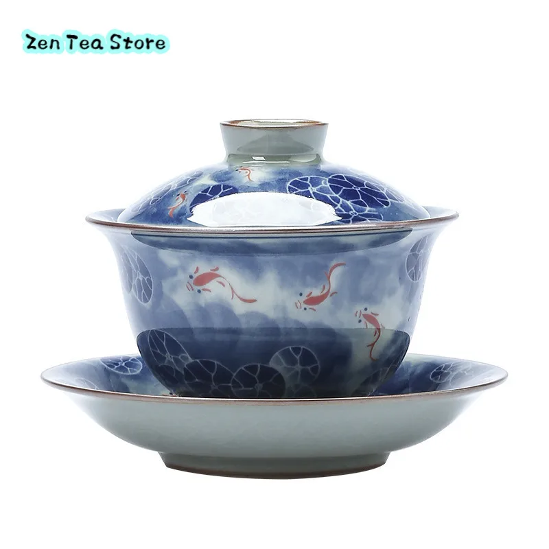 Jingdezhen Ceramic Sancai Cover Bowl Set Ailian Said Cold Kiln Handmade Tea Bowl Tea Cup Single Anti-hot