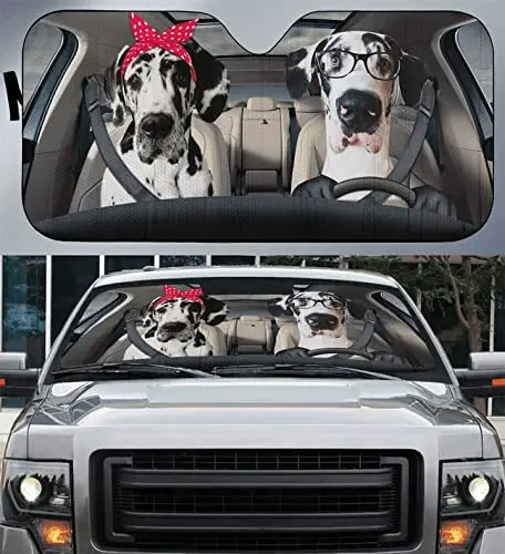 

Great Dane Dog Couple Driving Sunshade, for Great Dane Dog Lovers Left Hand Drive Car Sunshade, Car Windshield Sun Shade Auto Vi